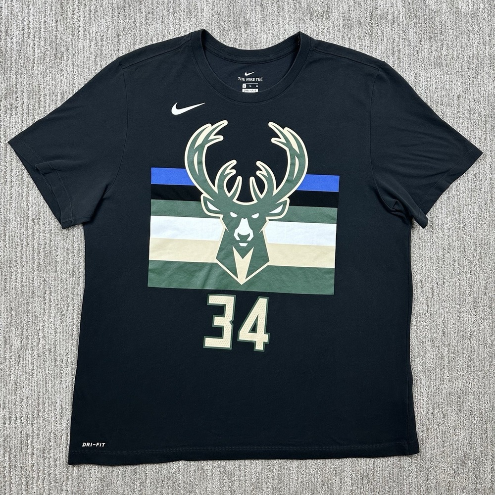 Milwaukee Bucks Shirt Mens XLARGE Black NBA‎ Antetokounmpo Crew Neck Nike XL